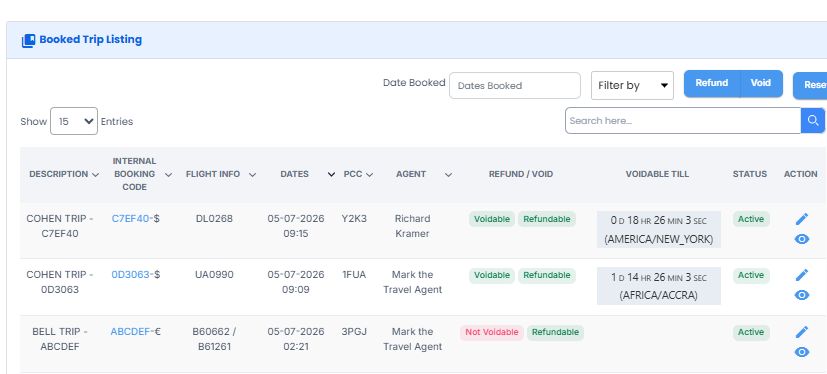 Dashboard with void-period countdown timers